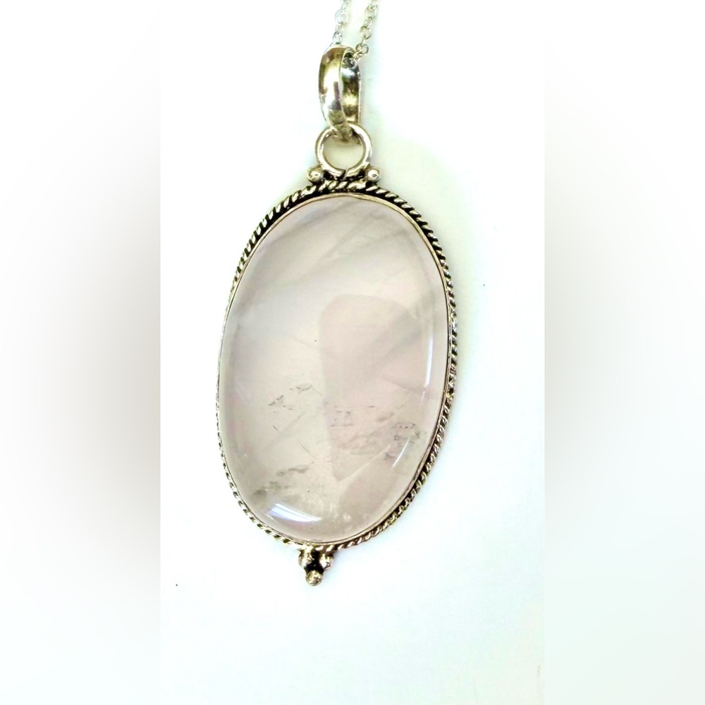 Rose Quartz .925 Sterling Silver Pendant with .925 Chain _ Hand-Crafted in USA!! - Picture 2 of 4